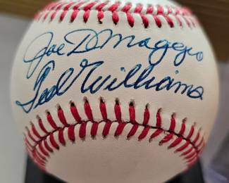 Dual-autographed baseball by HOFamers Joe Dimaggio & Ted Williams.