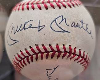Multi-Autographed baseball by HOFamers Mickey Mantle, Duke Snider & Willie Mays.