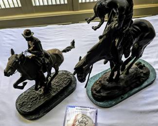 Bronze sculptures by Frederic Remington & James Earle Fraser & autographed Dolly Parton baseball.