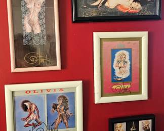 Many signed & framed pinup art by artist OLIVIA De Berardinis.