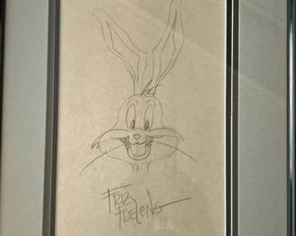 Original framed pencil sketch of Bugs Bunny by legendary animator Fritz Freleng.