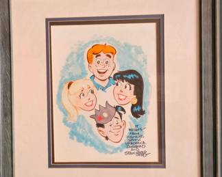 Hand-signed watercolor sketch of the Archie Comics gang by artist Stan Goldberg.