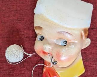 Vintage Chalkware Dutch Boy String Holder 1940s