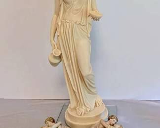 A Santini Hebe Alabaster Statue W Arnari Lovers Plaques