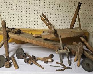 Vintage Project ItemsSpinning Wheel Parts  Partial Bench