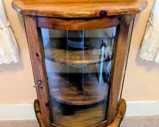 Miniature Curved Curio Cabinet W Wooden Shelves
