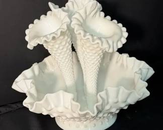 Vintage Fenton Milk Glass  Hobnail Epergne