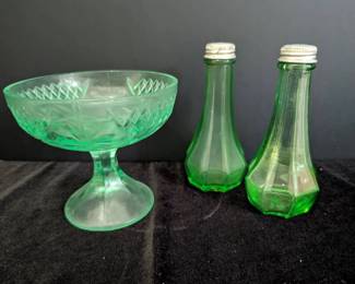 Vintage Uranium Dessert Dish  Salt  Pepper Shakers