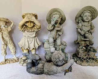 Five Vintage FauxStone Resin Children Garden Statutes