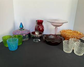 Carnival Glass Footed Bowl With Hobnail Votives