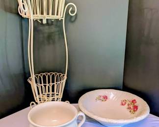 VintageAntique Metal Plant Stand, Wash Bin  Chamber Pot