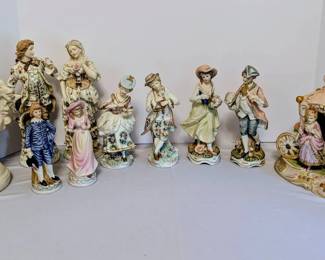 Collection Of Vintage Porcelain Figurines  Horse Drawn Carriage