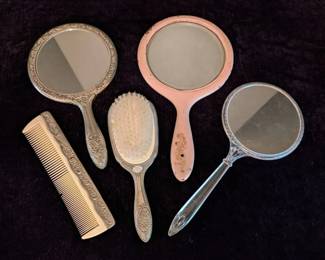Vintage Silver Plated Vanity Set  Additional Two Mirrors