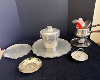 Vintage Hammered Aluminum Ice Bucket  More