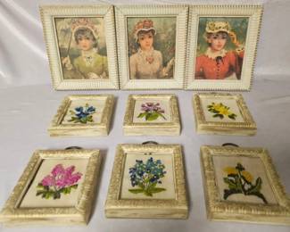 Crewel Embroidery Flower Small Wood Frames  More