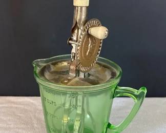 006 Antique Green Depression Glass Egg Beater