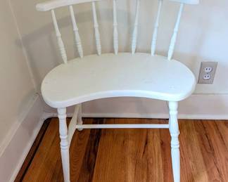 Vintage Handmade White Wooden Vanity Chair