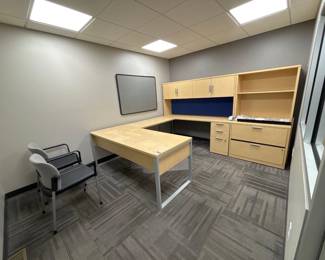 Cubicle, Adjustable Height Desk, Dresser and 2 Chairs