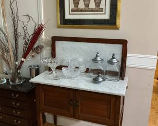 Antique server w/ marble top & backsplash