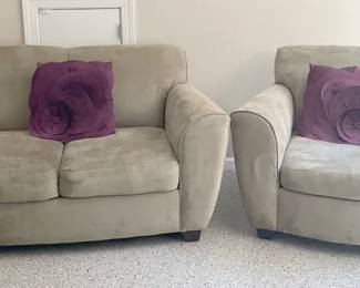 GREEN SUEDE LOVE SEAT And Chair
