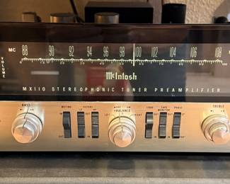  MX110 Preamp/Tuner - $1800 The MX110 is one of McIntosh’s most legendary components and is considered by many collectors to be the finest vintage&nbsp;tube tuner-preamplifier&nbsp;the company ever produced. Overview The&nbsp;MX110&nbsp;was manufactured from&nbsp;1962 to 1969&nbsp;and combines a high-quality&nbsp;vacuum tube FM tuner&nbsp;with a full-featured&nbsp;tube preamplifier&nbsp;in a single chassis. It was designed as the control center for systems using power amplifiers such as the&nbsp;MC225,&nbsp;MC240,&nbsp;MC60, or&nbsp;MC75.&nbsp;