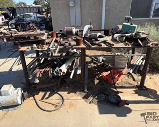 1816 Steel Table, Bench Grinders, Pulleys, Steel Tubing, Shower Hand Rails