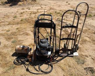 1710 Delta Pressure Washer, Portable Air Tank, and 2 Hand Trucks