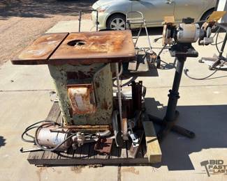 1906 Bench Grinder on Stand, Rockwell Single Spindle Shaper, Mobile Electric Power Unit
