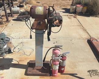 1918 Central Machinery 6 Tool Grinder on Baldor Stand with 3 Fire Extinguishers