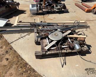1924 Scaffolding Jacks, Pulley, Metal L Angles, and Scrap Metal