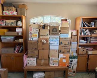 1404 2 Bookshelves, Table and Sewing Material