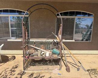 902 Wrought Iron Arbor with Yard Tools
