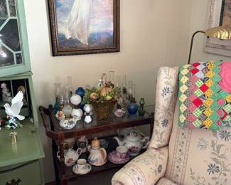 Teapots, tea cups, cat decor