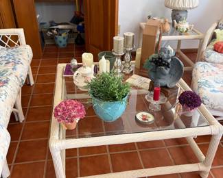 Wicker coffee table with glass top