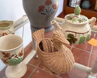 Table lamps, vintage teapots