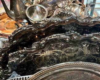 Collection of Silver Plate including Tea Pots, Trays, Serving Pieces and more