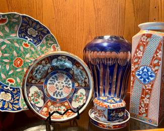 Gold Imari, Blue Cut to Clear Crystal Vase