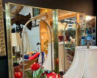 Vintage 80's 5 Panel Mirrored Brass Screen