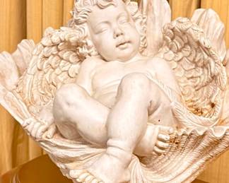 Resin Angel Sleeping in Clamshell Sculpture