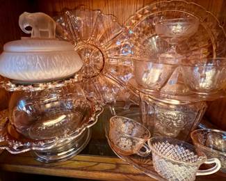 Collection of vintage pink glass 