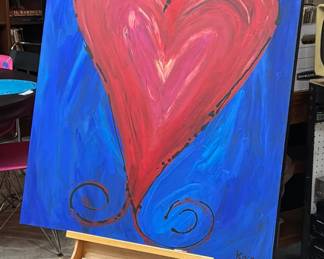 Artist lot- original art, easel, art/painting supplies