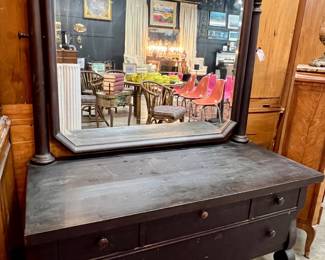 Antique low chest with swivel mirror