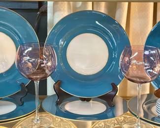 Formal China Dinner Plates, wine glasses