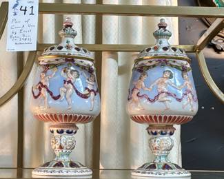 Pair of antique lidded vases 