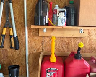 Gas cans, hedge trimmers