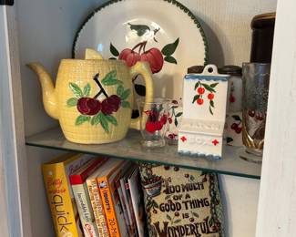 Vintage cherry decor, cookbooks