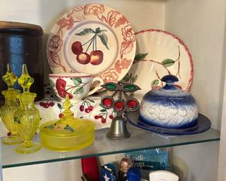 Vaseline glass, cherry decor