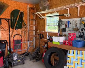 Push mower, wheelbarrow, ladder, lift for Spartan zero turn mower, tools