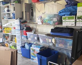 Large inflatable pool and supplies, coolers, seasonal decor