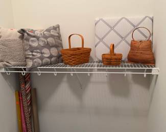 Collection of Longaberger Baskets and Woven Rattan Handbag